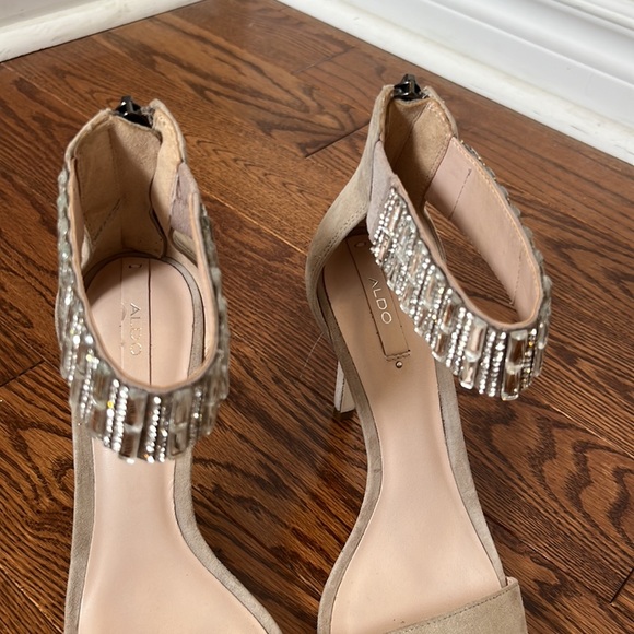 ALDO Gem-Embellished Stiletto Heeled Suede Sandal (in Bone - Size 6) - Picture 4 of 9